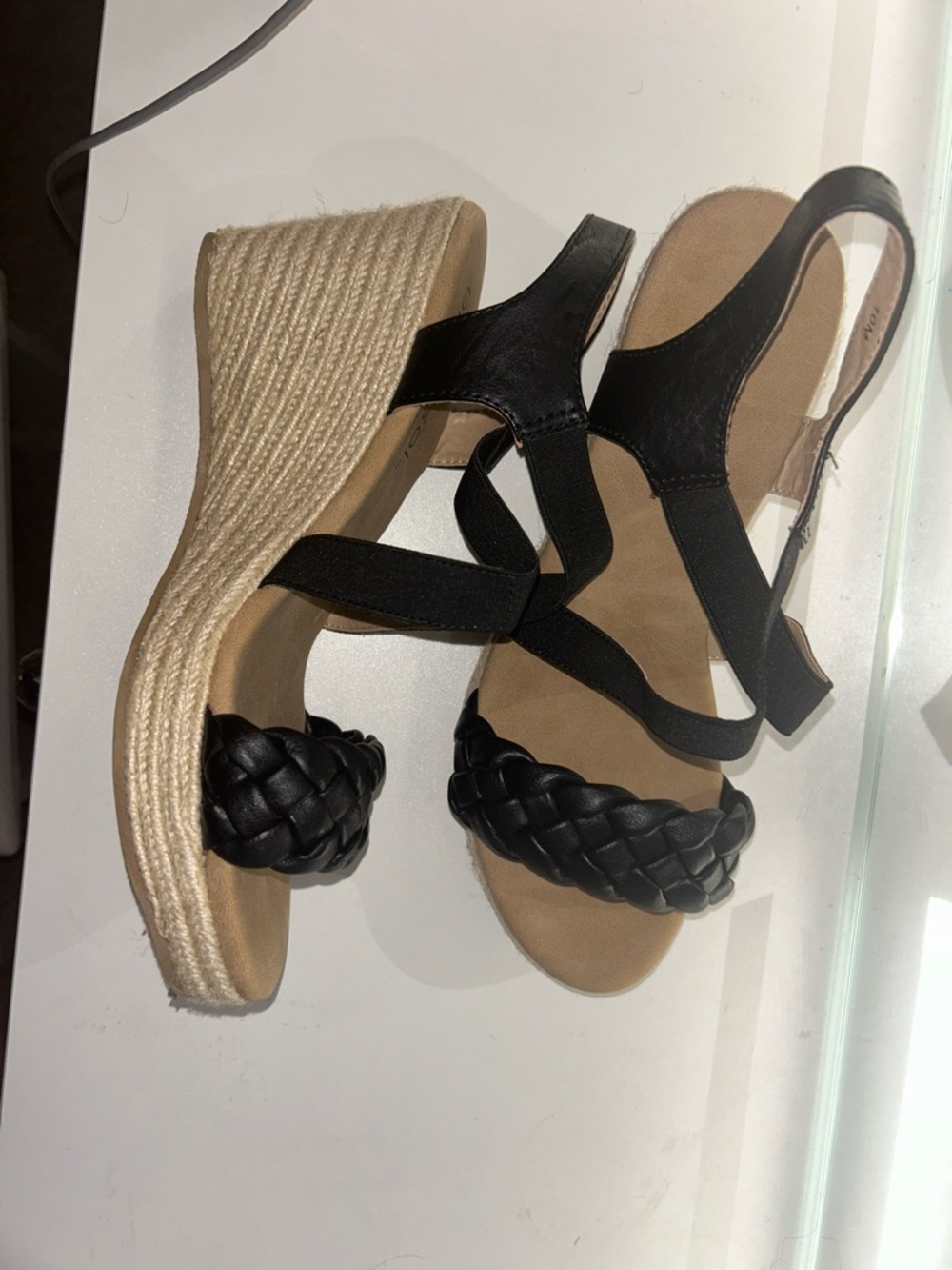 Black Braided Espadrille Slingback Wedges - Women